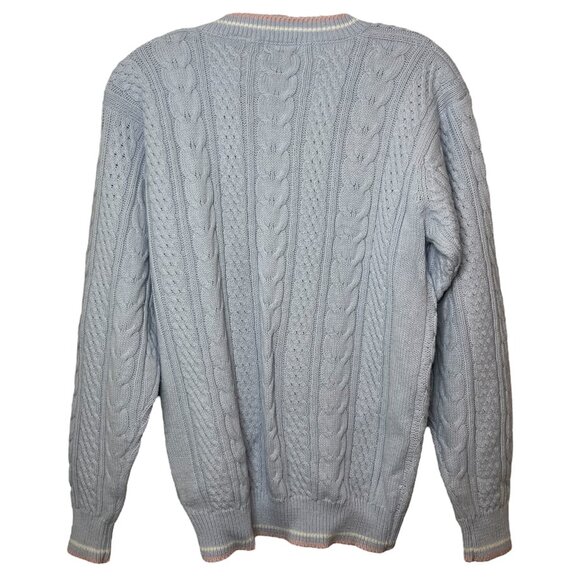 Vintage IZOD Club Cable Knit Sweater Light Blue Preppy Classic Tennis Style M - Picture 6 of 8